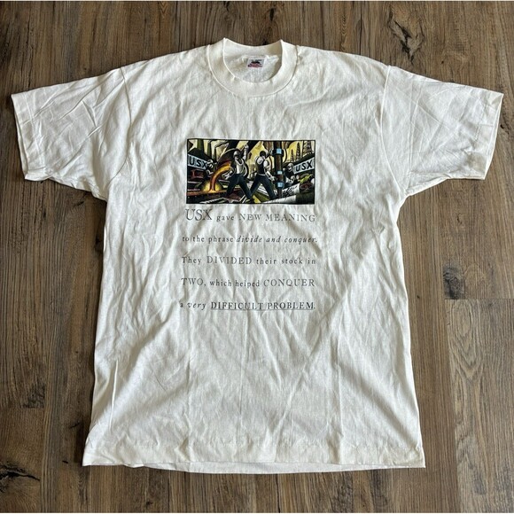 VTG Lehman Brothers USX Graphic White T-Shirt XL Finance